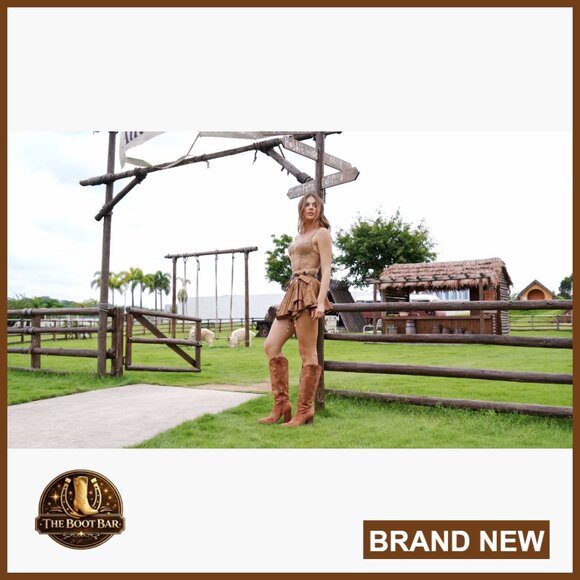 Knee High Cowboy Boots Pointed Toe Chunky Heels Pull-on Embroidered Western - Picture 7 of 7